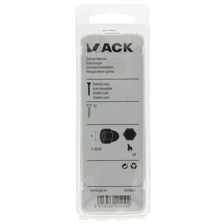 Mack 1019865 - écrou borgne hexagonal acier inoxydable a2 2 pcs m 10 | 10 pièces