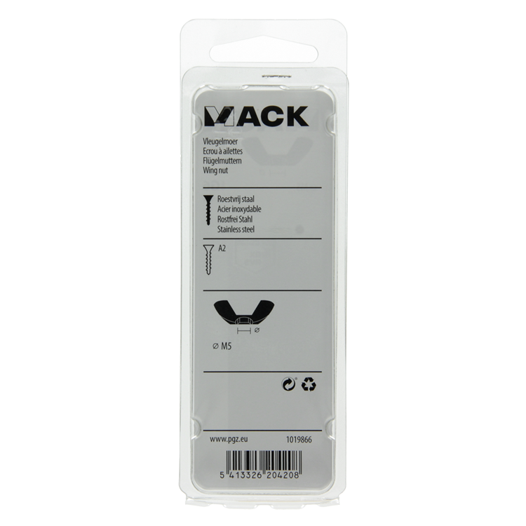 Mack 1019866 - écrou à oreilles en acier inoxydable a2 4 pcs m5 | 10 pièces
