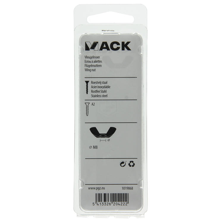 Mack 1019868 - écrou à oreilles en acier inoxydable a2 2 pcs m8 | 10 pièces