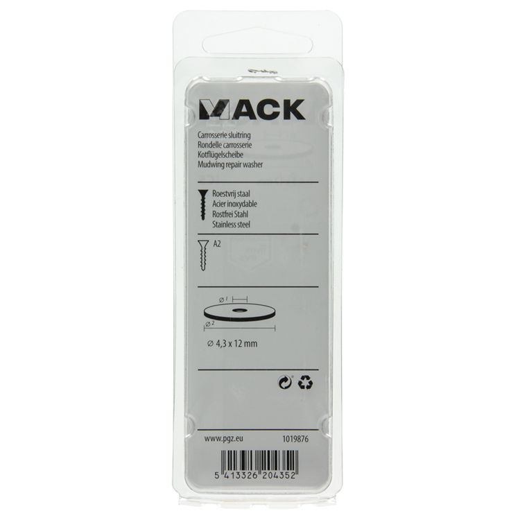 Mack 1019876 - rondelle de corps acier inoxydable a2 12 pcs 4,3x12 | 10 pièces