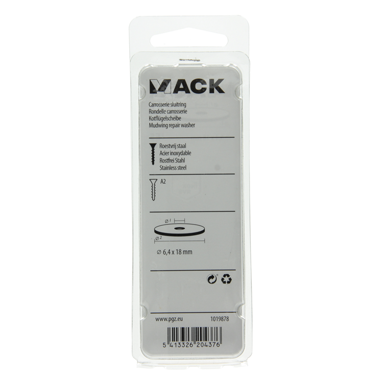 Mack 1019878 - rondelle de corps acier inoxydable a2 8 pcs 6,4x18 | 10 pièces