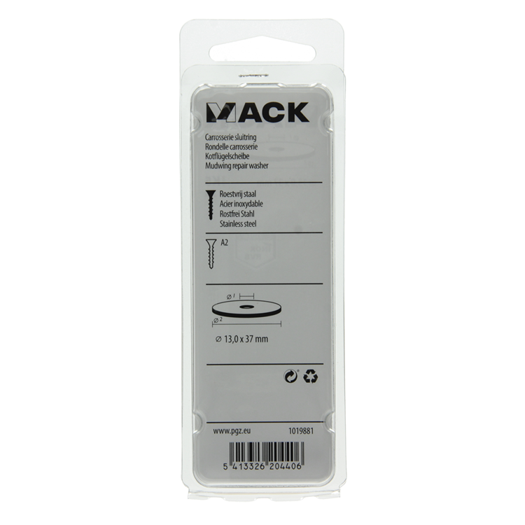 Mack 1019881 - rondelle de corps acier inoxydable a2 2 pcs 13.0x37 | 10 pièces