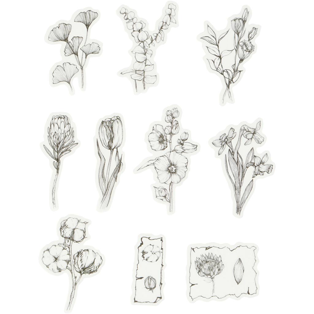 Autocollants de ruban de masquage Creativ company, fleurs noires et blanches, taille 30-50 mm, 30 pièces 1 boîte