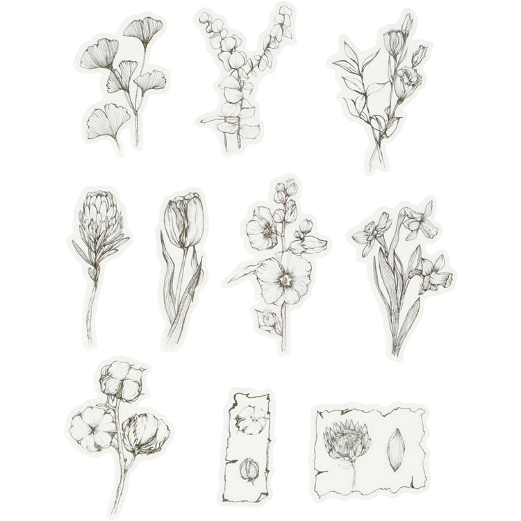 Autocollants de ruban de masquage Creativ company, fleurs noires et blanches, taille 30-50 mm, 30 pièces 1 boîte