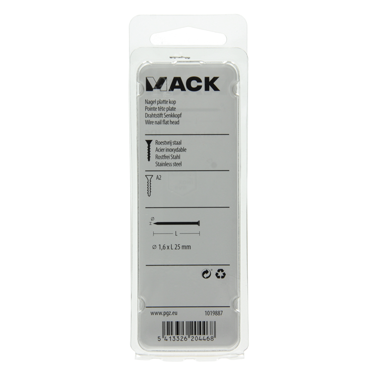 Mack 1019887 - clou tête plate inox a2 35 pcs 1,6 x 25 mm | 10 pièces