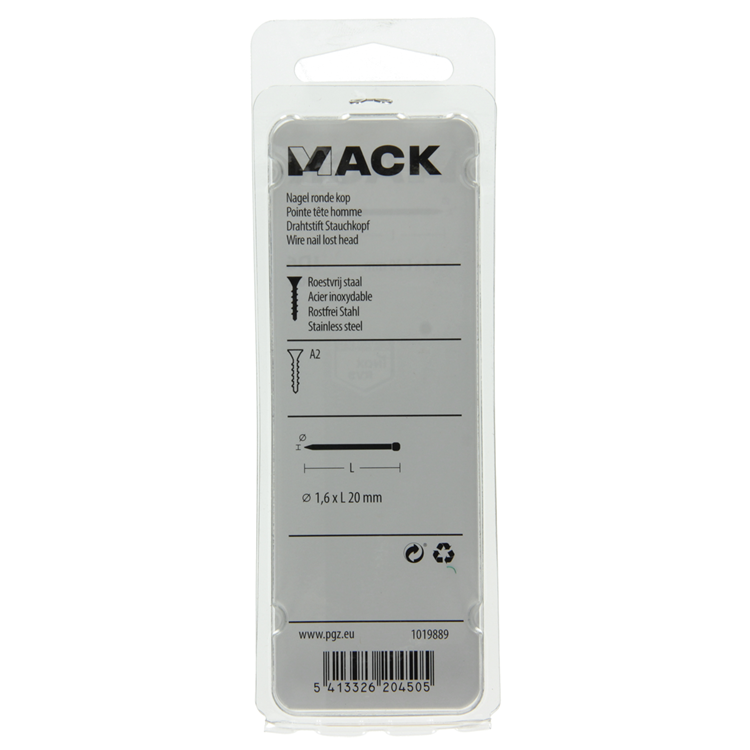 Mack 1019889 - clou tête ronde inox A2 40 pcs 1,6 x 20 mm | 10 pièces