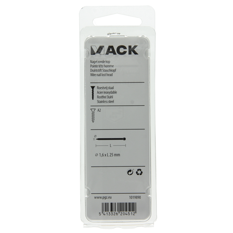 Mack 1019890 - clou tête ronde inox A2 35 pcs 1,6 x 25 mm | 10 pièces