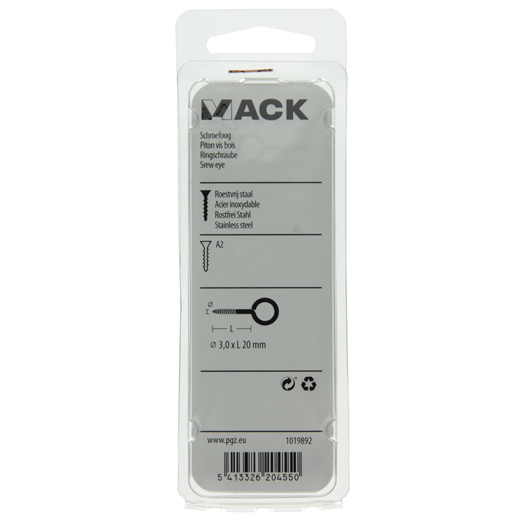 Mack 1019892 - oeil à vis en acier inoxydable 2 pcs 3,0 x 20 mm | 10 pièces