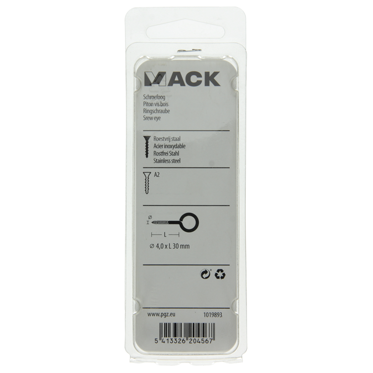 Mack 1019893 - oeil à vis en acier inoxydable 2 pcs 4,0x30 mm | 10 pièces