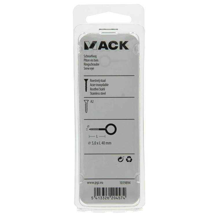 Mack 1019894 - oeil à vis en acier inoxydable 2 pcs 5,0x40 mm | 10 pièces