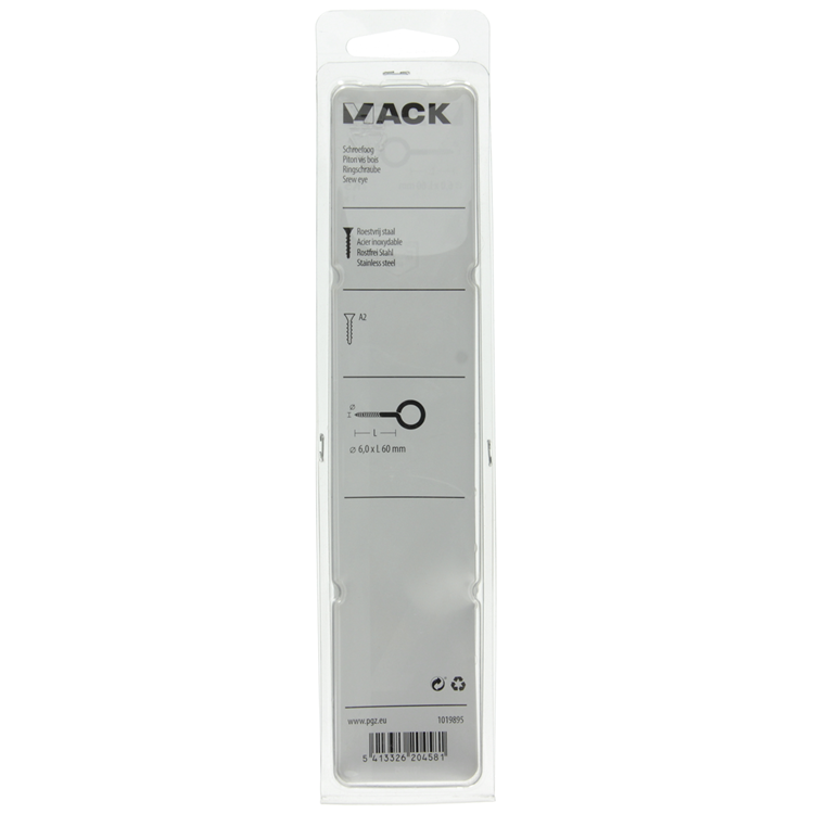 Mack 1019895 - oeil à vis en acier inoxydable 1 pièce6,0x60 mm | 5 pièces