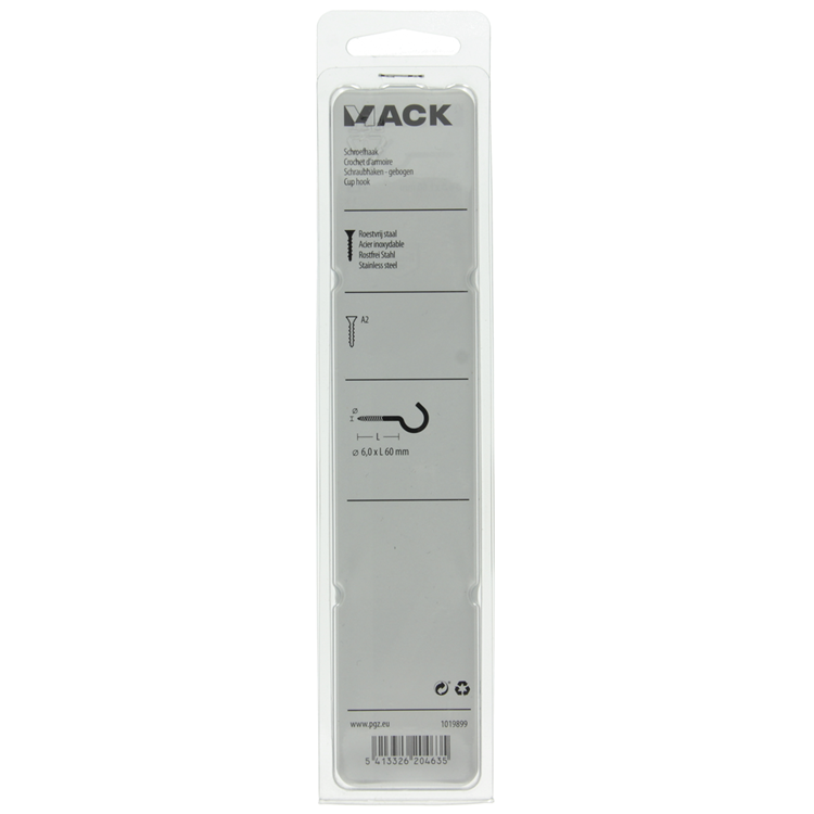 Mack 1019899 - crochet à vis acier inoxydable 1 pièce 6,0x60 mm | 5 pièces