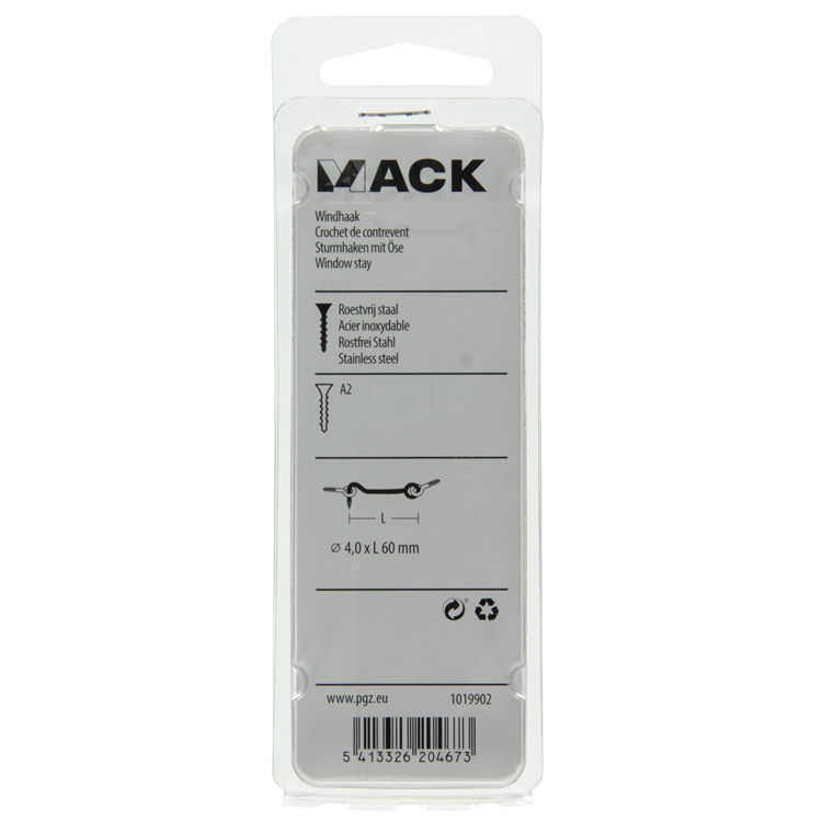 Mack 1019902 - crochet à vent en acier inoxydable 1 pièce 4,0 x 60 mm | 10 pièces