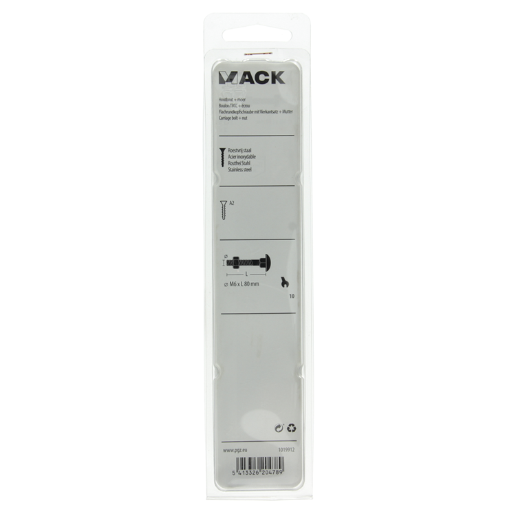 Mack 1019912 - boulon à bois + écrou inox 2 pcs m6 x 80 mm | 5 pièces