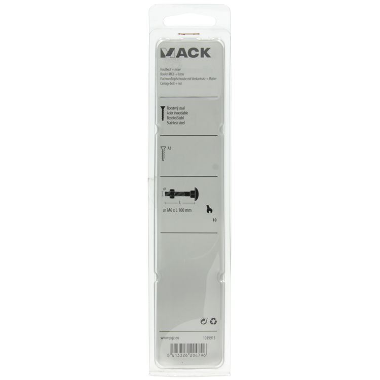 Mack 1019913 - boulon à bois + écrou inox 2 pcs m6 x 100 mm | 5 pièces