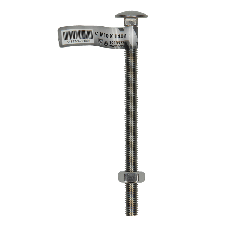 Mack 1019922 - boulon à bois + écrou acier inoxydable 1 pièce m10 x 140mm | 10 pièces