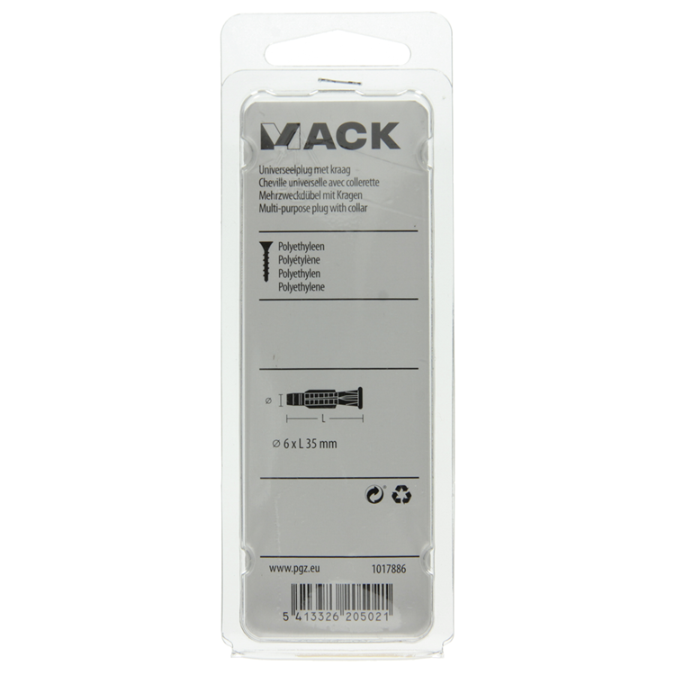 Mack 1017886 - bouchon universel avec collier en polyéthylène.20pcs 6 x 35 mm | 5 pièces
