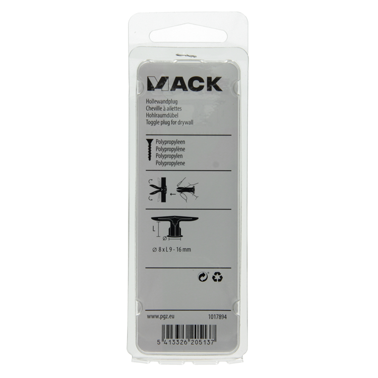 Mack 1017894 - cheville pour mur creux nylon 4 pcs tb | 10 pièces
