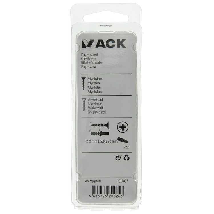Mack 1017897 - bouchon + vis polyéthylène 10 pcs 8 mm 5,0 x 50 mm | 5 pièces
