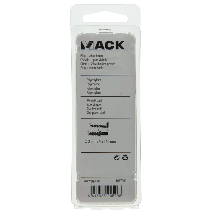Mack 1017901 - bouchon + vis à pouce polyeth 4 pcs 8mm 5x50mm | 5 pièces