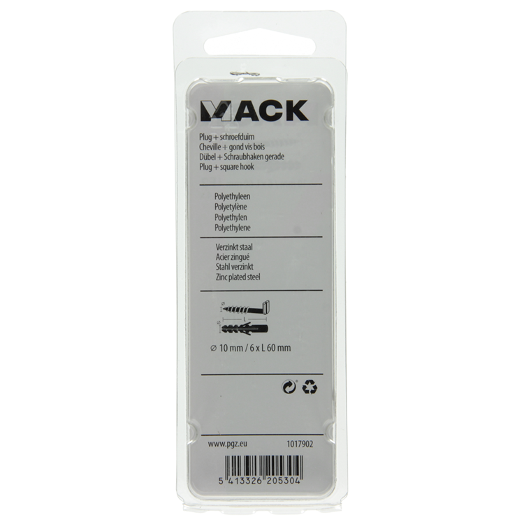 Mack 1017902 - bouchon + vis à pouce polyeth 4 pcs 10mm 6x60mm | 5 pièces