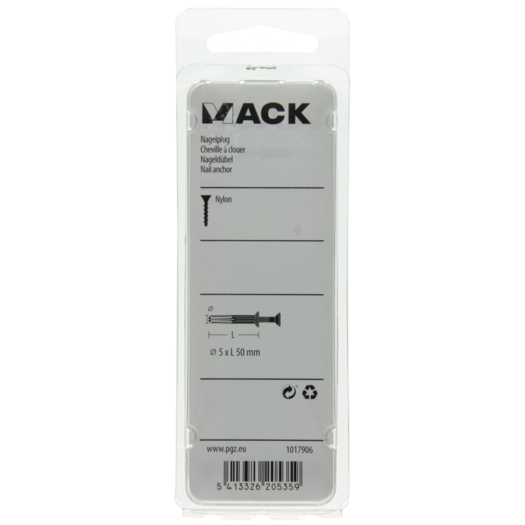 Mack 1017906 - bouchon à clous en nylon polyamide 16 pièces 5 x 50 mm | 5 pièces