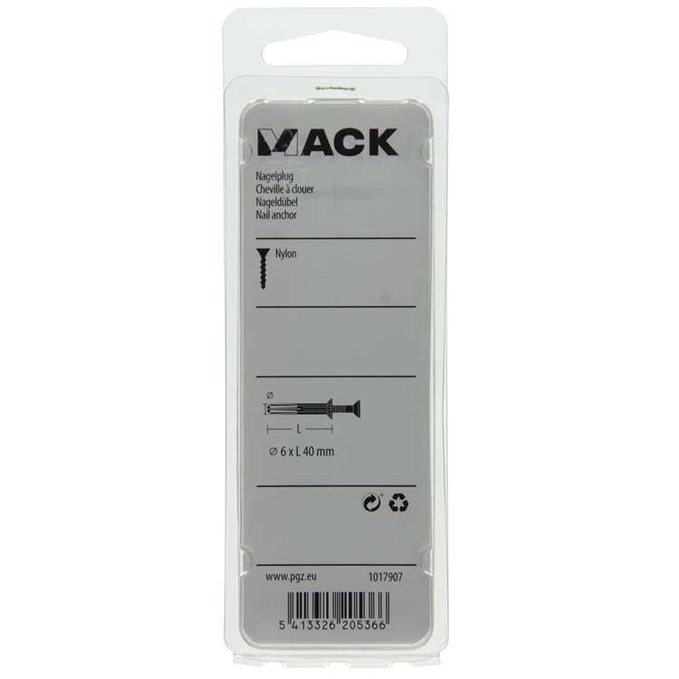 Mack 1017907 - bouchon à clous en nylon polyamide 12 pièces 6 x 40 mm | 5 pièces