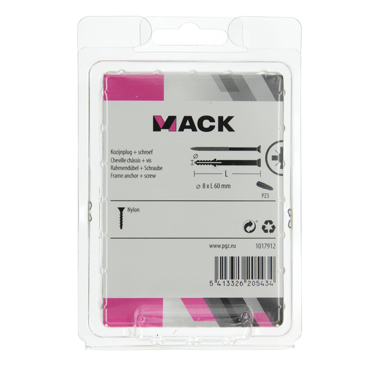 Mack 1017912 - bouchon de cadre avec vis polyamide 12 pcs 8 x 60 mm | 5 pièces