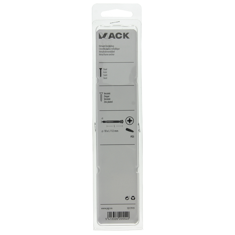 Mack 1017919 - cheville pour cadre métallique en acier galvanisé 4 pcs 10 x 112 mm | 5 pièces