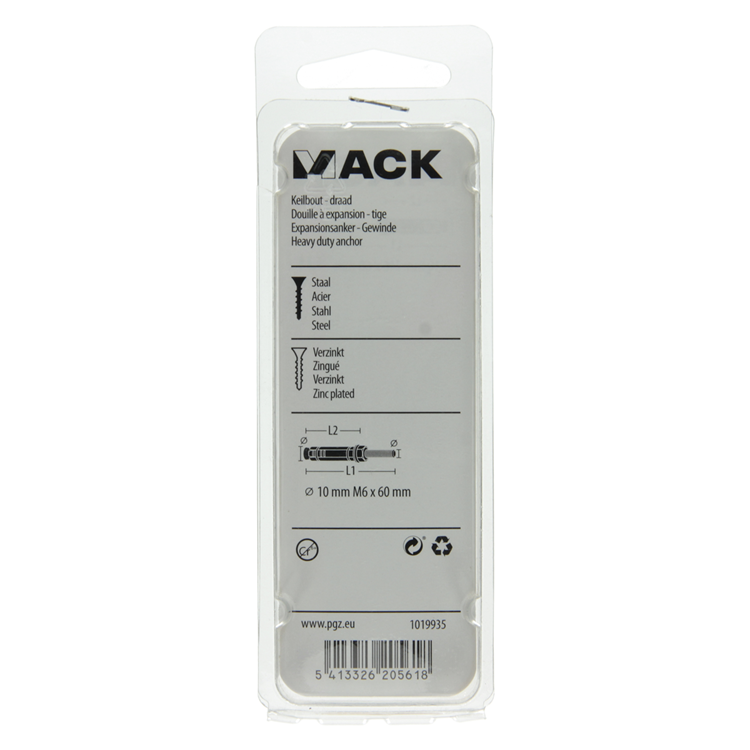 Mack 1019935 - boulon à coin avec goujon fileté. galvanisé 4 pièces m6 x 60 mm | 5 pièces