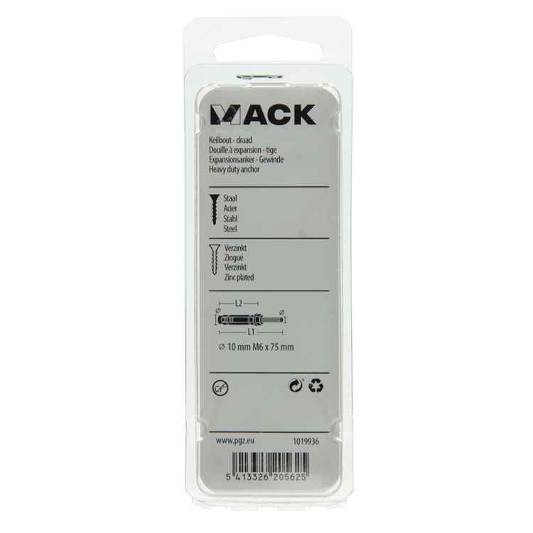 Mack 1019936 - boulon à coin avec goujon fileté. galvanisé 4 pièces m6 x 75 mm | 5 pièces