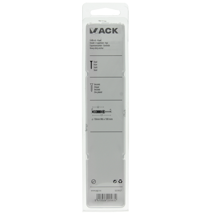 Mack 1019937 - boulon à coin avec goujon fileté. galvanisé4 pièces m6 x 100mm | 5 pièces