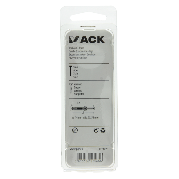Mack 1019939 - boulon à coin avec goujon fileté. galvanisé3 pcs m8x75 51mm | 5 pièces