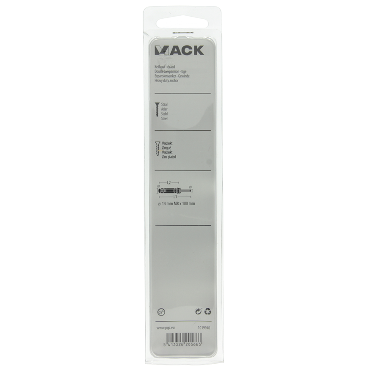 Mack 1019940 - boulon à coin avec goujon fileté. galvanisé2 pièces m8 x 100 mm | 5 pièces