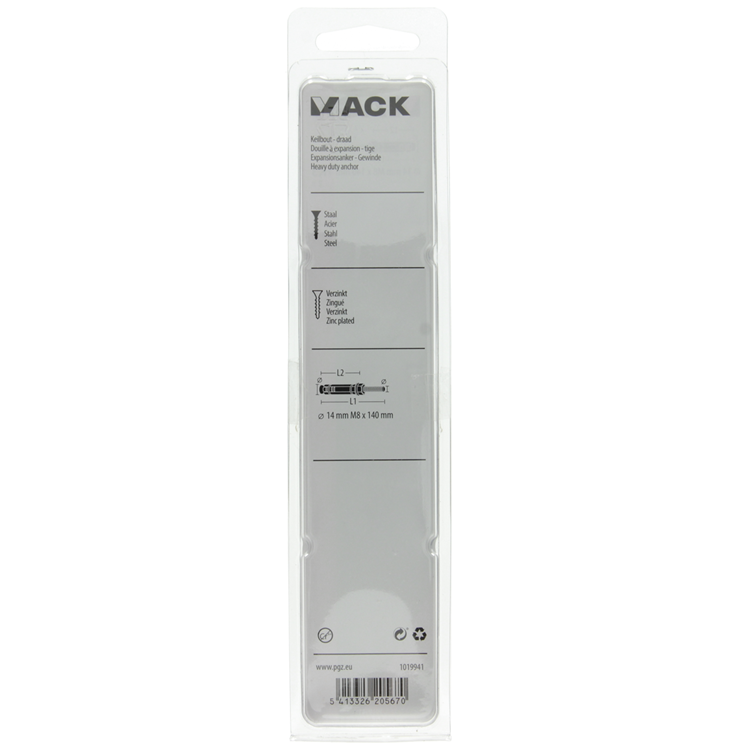 Mack 1019941 - boulon à coin avec goujon fileté. galvanisé2 pcs m8 x 140 mm | 5 pièces