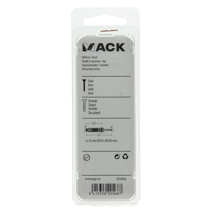 Mack 1019942 - boulon à coin avec goujon fileté. galvanisé2 pcs m10 x 80mm | 5 pièces