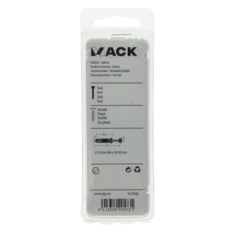 Mack 1019946 - boulon à coin boulon à 6 faces galvanisé 4 pcs m6x50 | 10 pièces