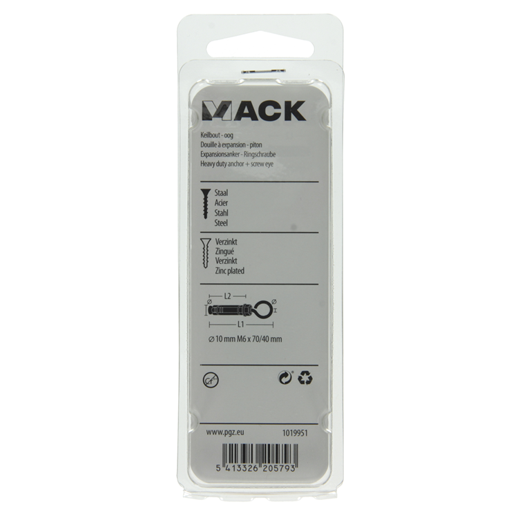 Mack 1019951 - Boulon à coin vis à œil galvanisé 2 pcs m6x70 10x40 | 5 pièces