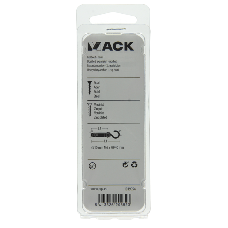 Mack 1019954 - coin boulon vis crochet galvanisé 2 pcs m6x70 10x40 | 5 pièces