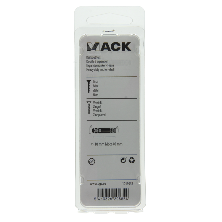 Mack 1019955 - manchon de boulon à coin galvanisé 4 pièces m6 x 40 mm | 10 pièces