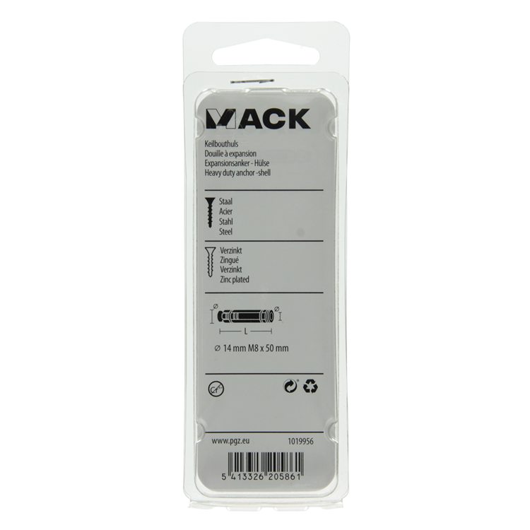 Mack 1019956 - manchon de boulon à coin galvanisé 2 pièces m8 x 50 mm | 10 pièces