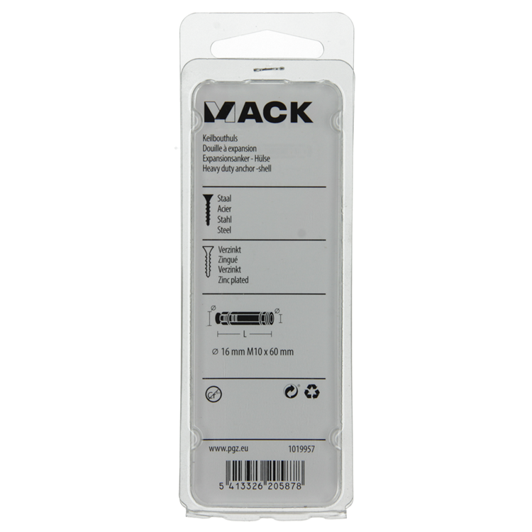 Mack 1019957 - manchon de boulon à coin galvanisé 2 pièces m10 x 60 mm | 5 pièces