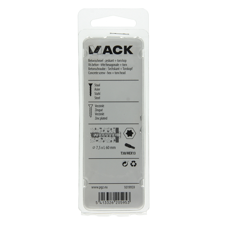Mack 1019959 - vis à béton galvanisée 6 points 4 pcs 7,5 x 60 mm | 5 pièces