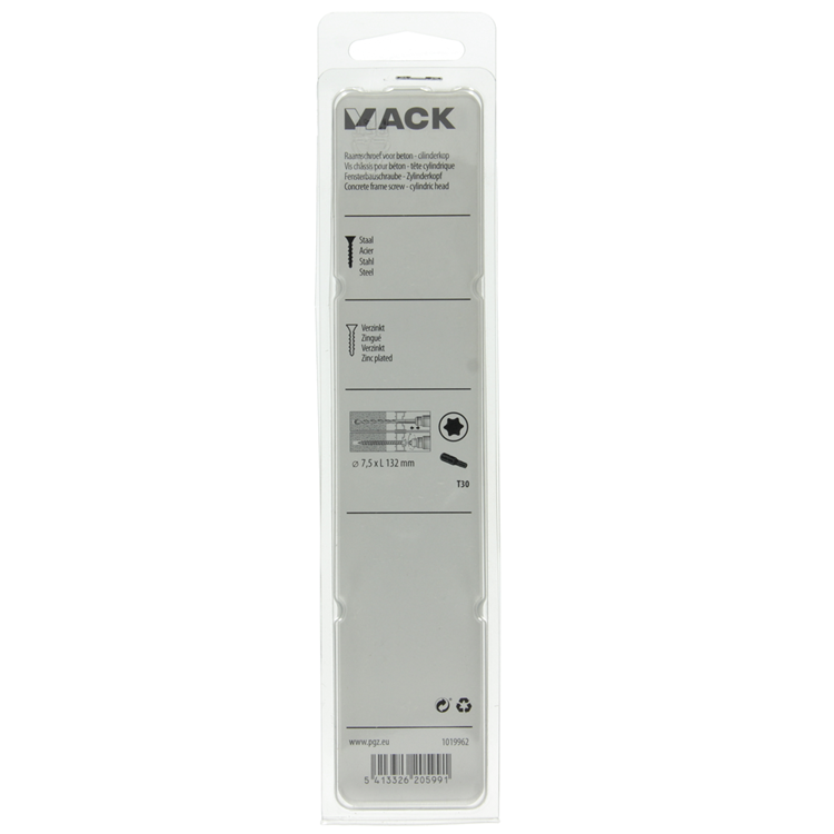 Mack 1019962 - vis pour fenêtre en béton culasse galvanisée 8 pcs 7,5 x 132 mm | 5 pièces