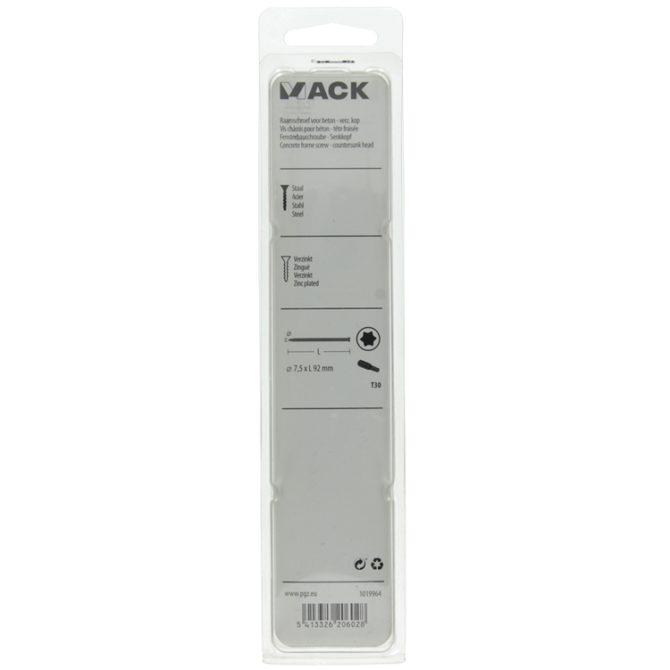 Mack 1019964 - vis pour fenêtre en béton galvanisée avec tête 8 pcs 7,5 x 92 mm | 5 pièces