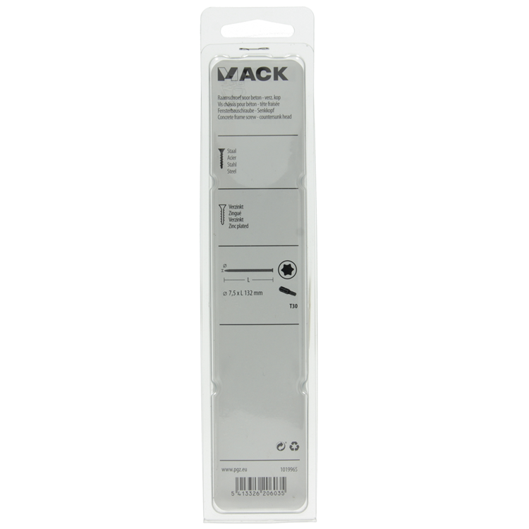 Mack 1019965 - vis pour fenêtre en béton galvanisée avec tête 8 pcs 7,5 x132 mm | 5 pièces