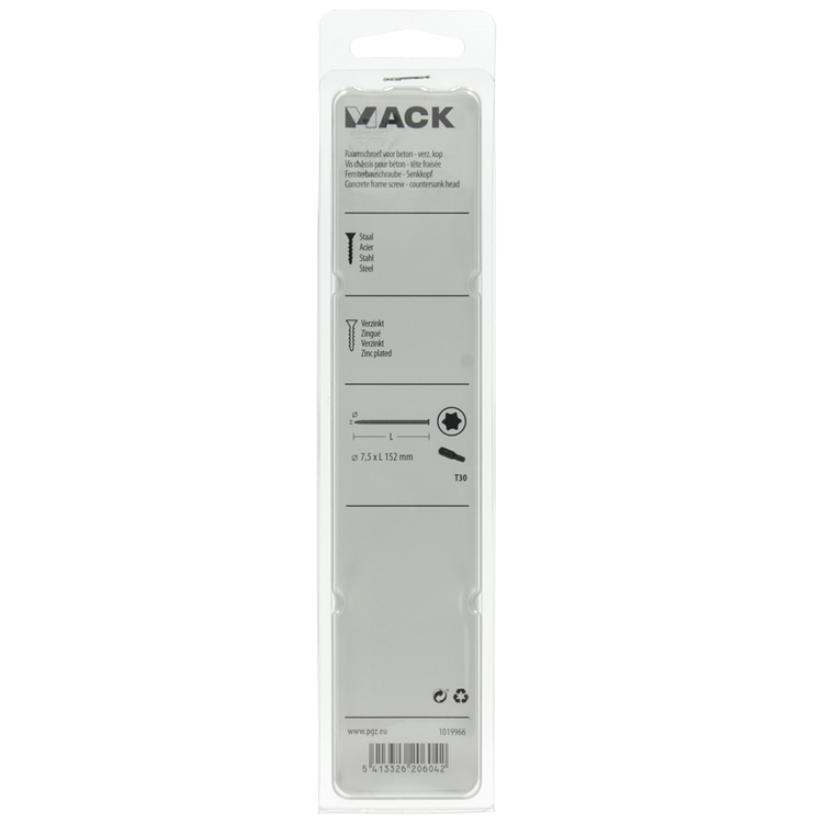 Mack 1019966 - vis pour fenêtre en béton galvanisée avec tête 4 pcs 7,5 x 152 mm | 5 pièces