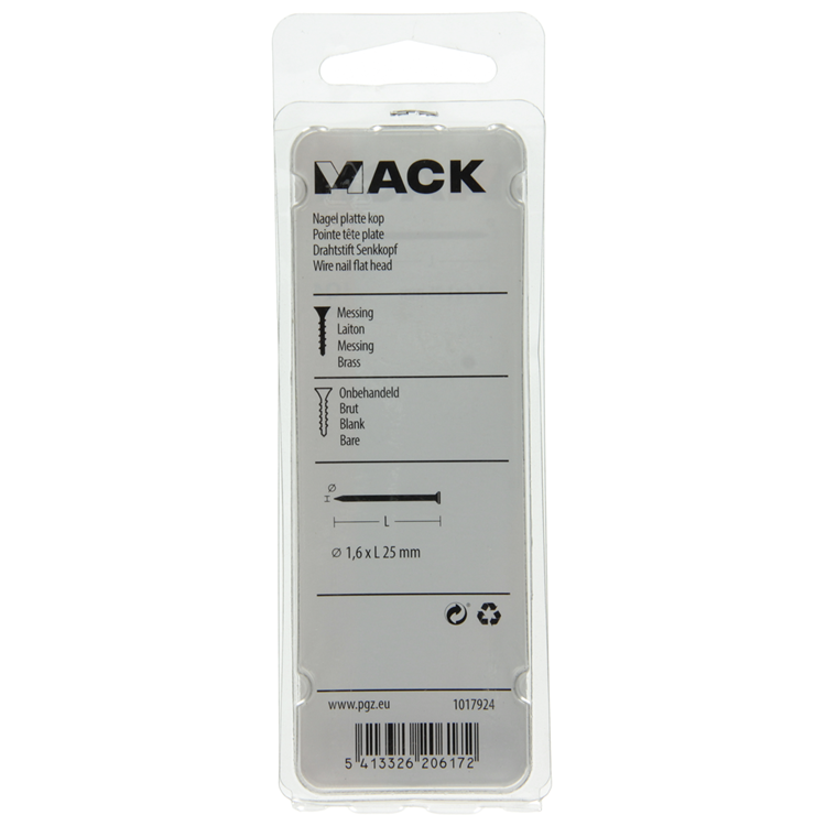 Mack 1017924 - clou tête plate laiton 100gr1,6 x 25 mm | 5 pièces