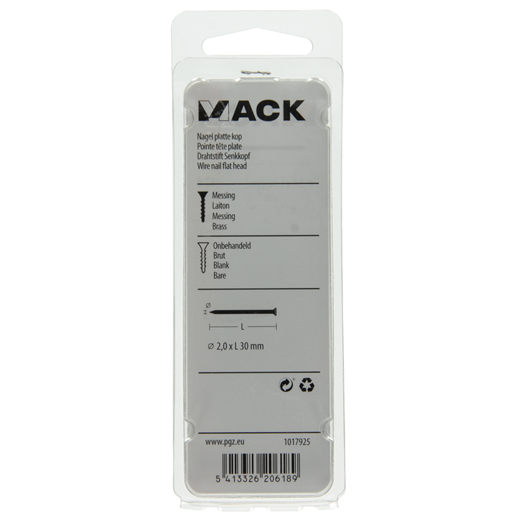 Mack 1017925 - clou tête plate laiton 100gr2.0 x 30 mm | 5 pièces