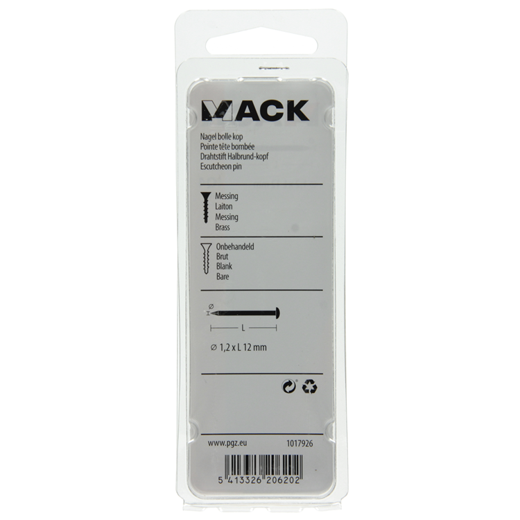 Mack 1017926 - clou tête convexe laiton 100 gr1,2 x 12 mm | 5 pièces